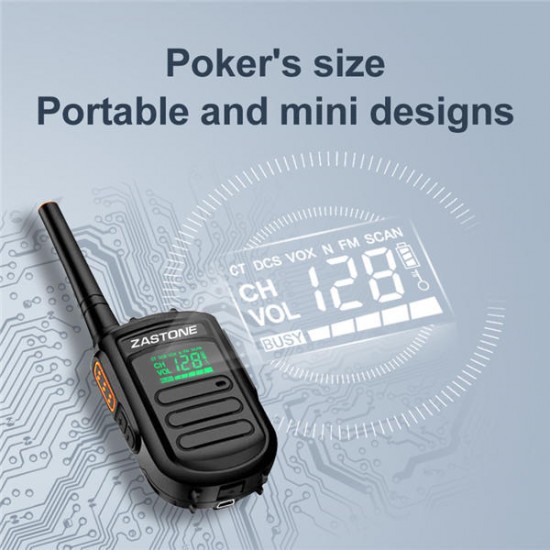 2Pcs Zastone mini9 Walkie Talkie UHF 400-470MHz Two Way Radio FM Transceiver Communicator Radio