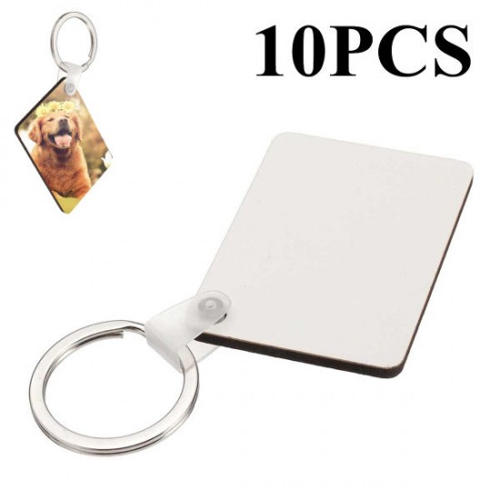 10x Rectangle Blank MDF Board Key Ring Heat Transfer Printing Key Rings For Heat Press Machine