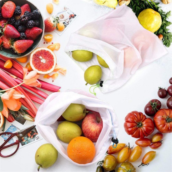 15pcs Reusable Mesh Produce Bags Vegetable Fruit Storage Shopping Grocery Bag
