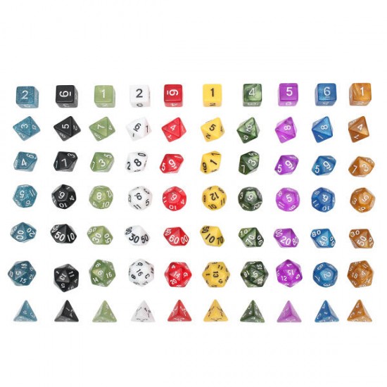 70 Pcs Polyhedral Dice Board RPG Dice Set 10 Colors 4D 6D 8D 10D 12D 20D With 10 Bags