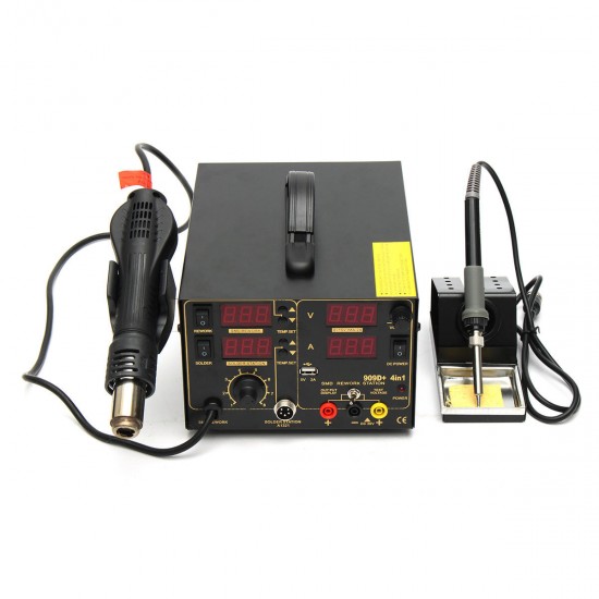 110V 800W 4 In 1 909D+ Rework Soldering Station Power Supply Hot Heat Air Gun Soldering Iron Kit