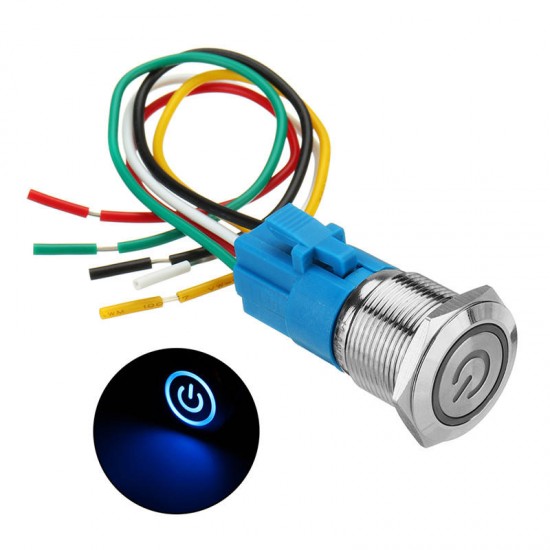 19mm Metal Self-locking Switch 12V LED 5Pin ON-OFF Push Button Switch With Wire Waterproof