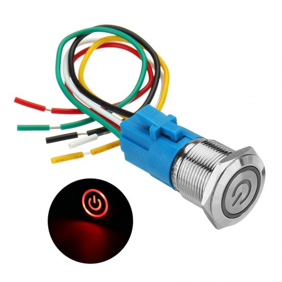 19mm Metal Self-locking Switch 12V LED 5Pin ON-OFF Push Button Switch With Wire Waterproof