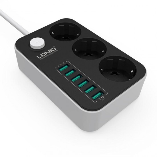 Power Strip Outlet Surge Protector with 3 AC Outlets and 6 USB Charging Ports EU Standard Power Strip Outlet Surge Protector with 3 AC Outlets and 6 USB Charging Ports EU Standard