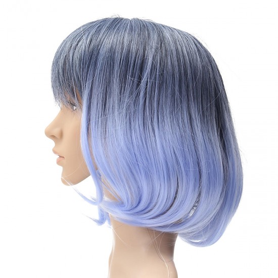 35-40cm Blue Gradient Cosplay Wig Woman Short Curly Hair Anime Natural Role Play Capless