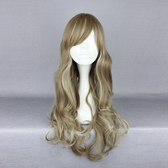 60cm Mix Khaki Wavy Harajuku High Temperature Heat Friendly Synthetic Costume Cosplay Wig