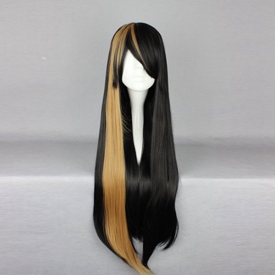 70cm Mix Black Yellow Two Tone Harajuku High Temperature Heat Friendly Synthetic Costume Cosplay Wig