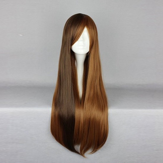 70cm Mix Brown Two Tone Harajuku High Temperature Heat Friendly Synthetic Costume Cosplay Wig