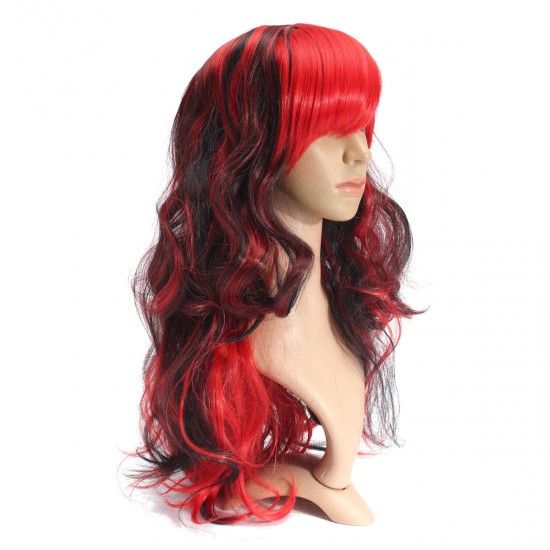 70cm Red Black Mix Color Cosplay Wig Long Wavy Curly Wig Women