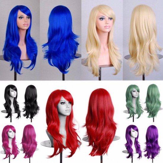 70cm Womens Long Anime Wigs Cosplay Party Curly Wavy Hair Full Wig