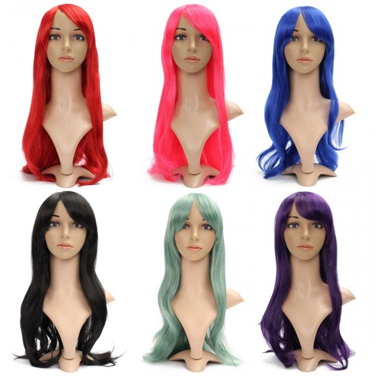 70cm Womens Long Anime Wigs Cosplay Party Curly Wavy Hair Full Wig