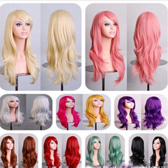 70cm Womens Long Anime Wigs Cosplay Party Curly Wavy Hair Full Wig