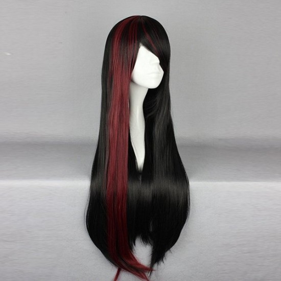 75cm Mix Black Red Two Tone Harajuku High Temperature Heat Friendly Synthetic Costume Cosplay Wig