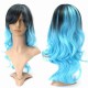 Cosplay Wig Mix Hair Wigs Women Full Long Curly Wavy Blue