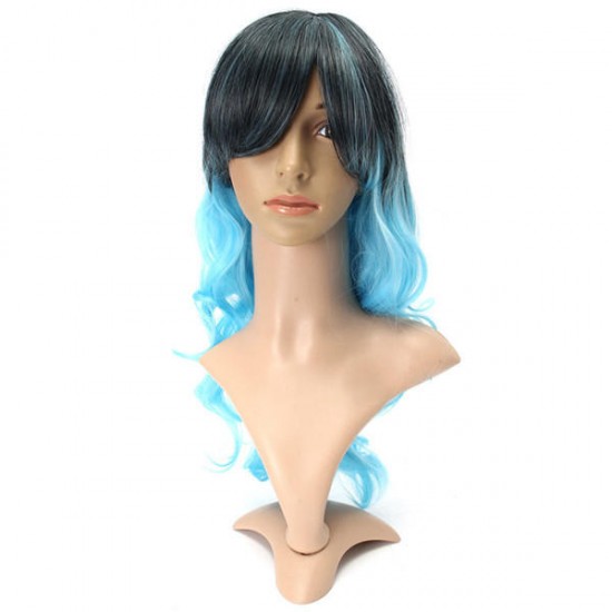 Cosplay Wig Mix Hair Wigs Women Full Long Curly Wavy Blue