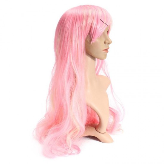 Pink Beige Mixed Color Cosplay Women Wig Long Wavy Curly Hair Wigs 65cm