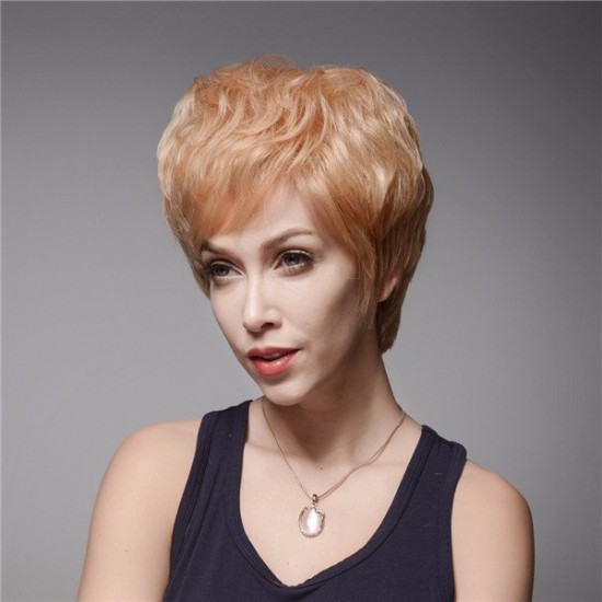 13 Colols Short Side Bang Human Hair Wig Virgin Remy Mono Top Capless Cool Wigs