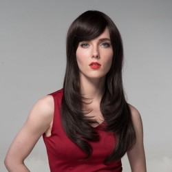 8 Colors Side Bang Long Wigs Human Hair Virgin Remy Mono Top Capless Wig