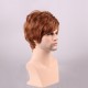 Auburn Brown Men Short Human Hair Wig Male Mono Top Virgin Remy Capless Side Bang