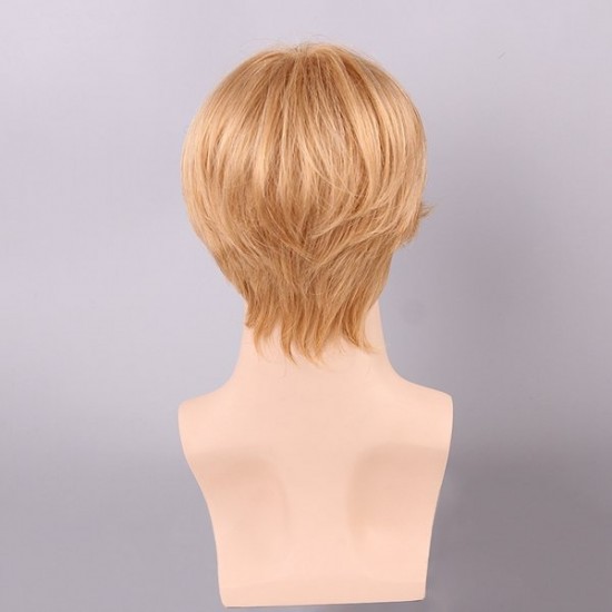 Blonde Men Short Human Hair Wig Male Mono Top Virgin Remy Capless Side Bang