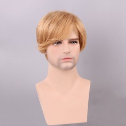 Blonde Men Short Human Hair Wig Male Mono Top Virgin Remy Capless Side Bang