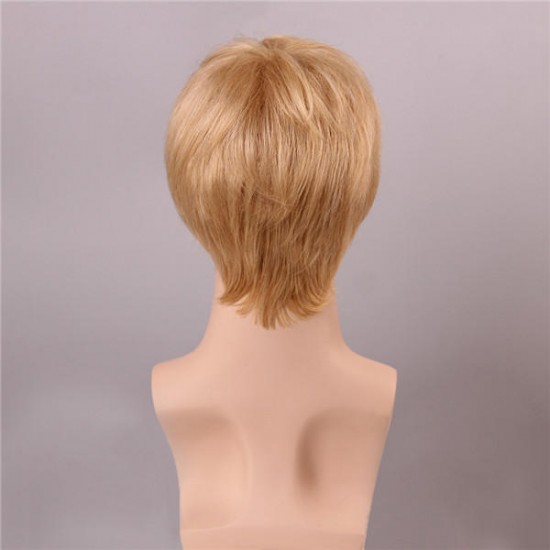 Blonde Men Short Mono Top Human Hair Wig Male Virgin Remy Capless Side Bang