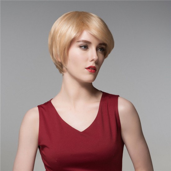 Cool Women Human Virgin Remy Hair Wig Short Mono Top Side Bang Straight 14 Colos