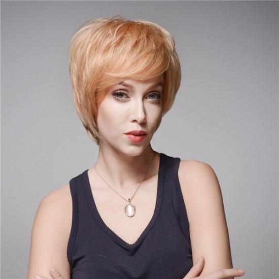 Human Hair Wigs Virgin Remy Short Side Bang Mono Top Capless Real Wig 13 Colors to Choose