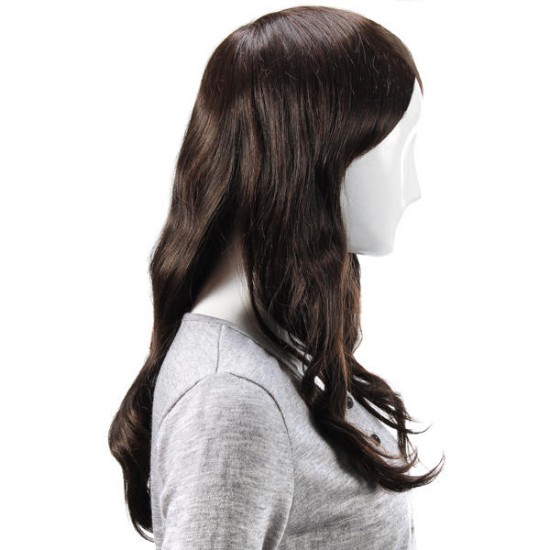 Virgin Remy Medium Brown Side Bang Long Capless Mono Top Human Hair Wig