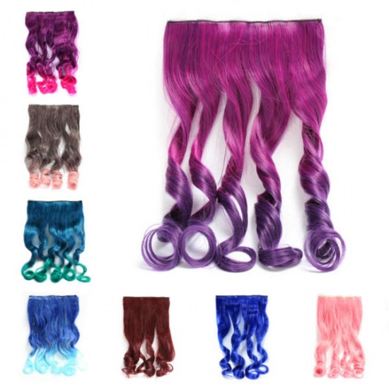 Long Curly Gradual Change Color Clip-on Hair Wig Extension