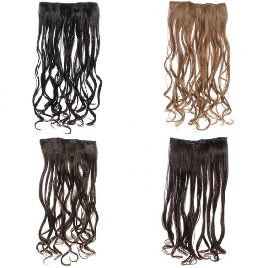 Women Long Curl Clip In Synthetic Hair Extension Hairpiece