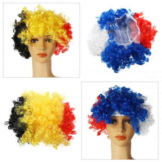 2018 World Cup Wig Fan National Flag Curl Headdress Head Cosplay Cheer Carnival