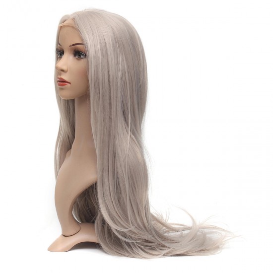 24 Inch Women Hair Platinum Blonde Front Lace Wigs Synthetic Heat Resistant Wig With Cap