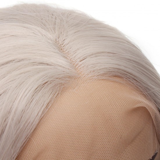 24 Inch Women Hair Platinum Blonde Front Lace Wigs Synthetic Heat Resistant Wig With Cap