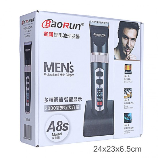 BaoRun LCD Display Electric Hair Clipper Beard Shaver Trimmer Low Battery Reminder