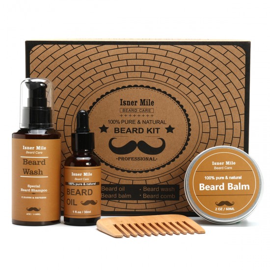 Isner Mile Beard Oil Shampoo Serum Balm Comb Kit Styling Tools Mustache Men's Gift
