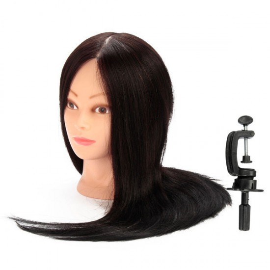 100% Black Practice Mannequin Real Human Hair Training Head Hairdressing Cutting Clamp Holder