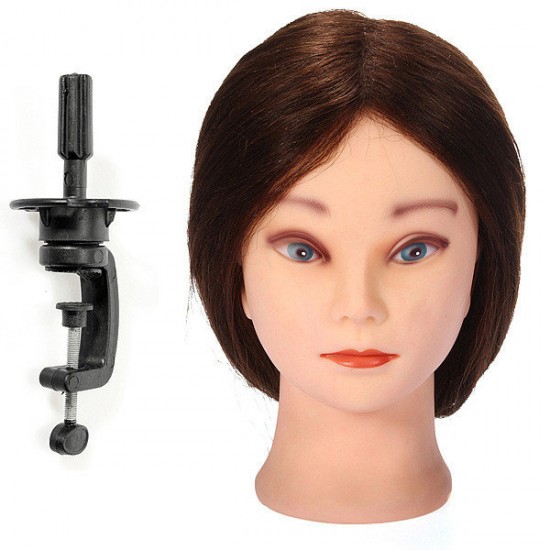 19 Inch Human Hair Salon Hairdressing Practice Training Head Clamp Adjustable Holder