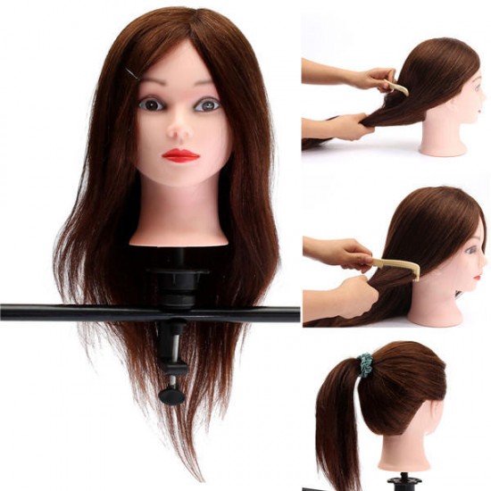 20inch Professional Real Hair Model Hairdressing Practice Training Head Mannequin and Clamp