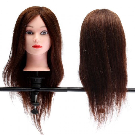 20inch Professional Real Hair Model Hairdressing Practice Training Head Mannequin and Clamp
