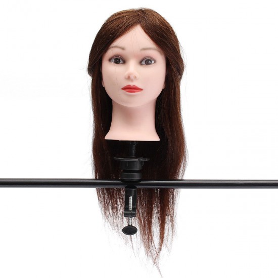 20" Brown 90% Human Hair Hairdressing Training Head Mannequin Model Braiding Practice Salon Clamp