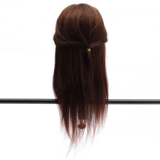 20" Brown 90% Human Hair Hairdressing Training Head Mannequin Model Braiding Practice Salon Clamp