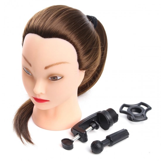 24'' Brown 30% Real Hair Training Mannequin Head Model Perm with Clamp Holder