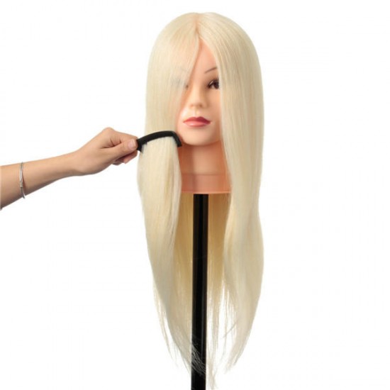 24" 90% White Long Real Human Hair Mannequin Training Head Hairdressing Model Clamp Holder