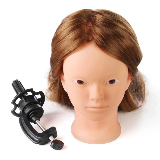 24" Gold 30% Real Hair Hairdressing Makeup Practice Hair Training Mannequin Head Model Clamp Holder
