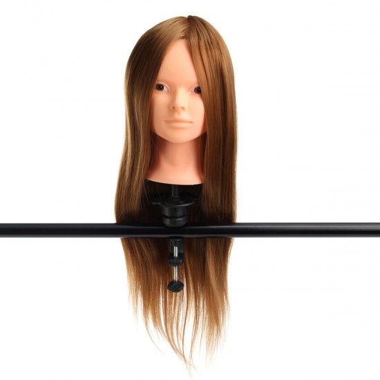 24" Gold 30% Real Hair Hairdressing Makeup Practice Hair Training Mannequin Head Model Clamp Holder