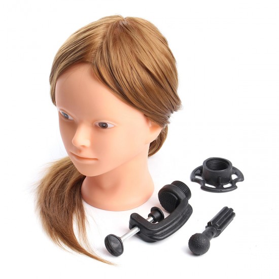 24" Gold 30% Real Hair Hairdressing Makeup Practice Hair Training Mannequin Head Model Clamp Holder