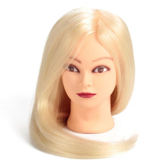 24" White 80% Real Human Hair Practice Mannequin Head Hairdressing Mannequin Training Clamp