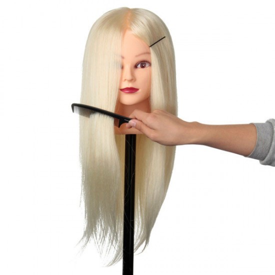 24" White 80% Real Human Hair Practice Mannequin Head Hairdressing Mannequin Training Clamp