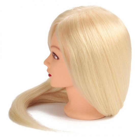 24" White 80% Real Human Hair Practice Mannequin Head Hairdressing Mannequin Training Clamp